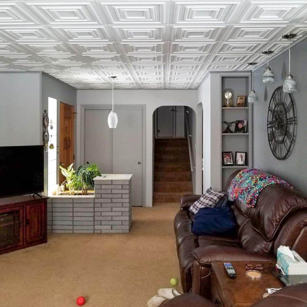 Plain White Faux Tin Glue-up Ceiling Tile, 2 x 2 ft