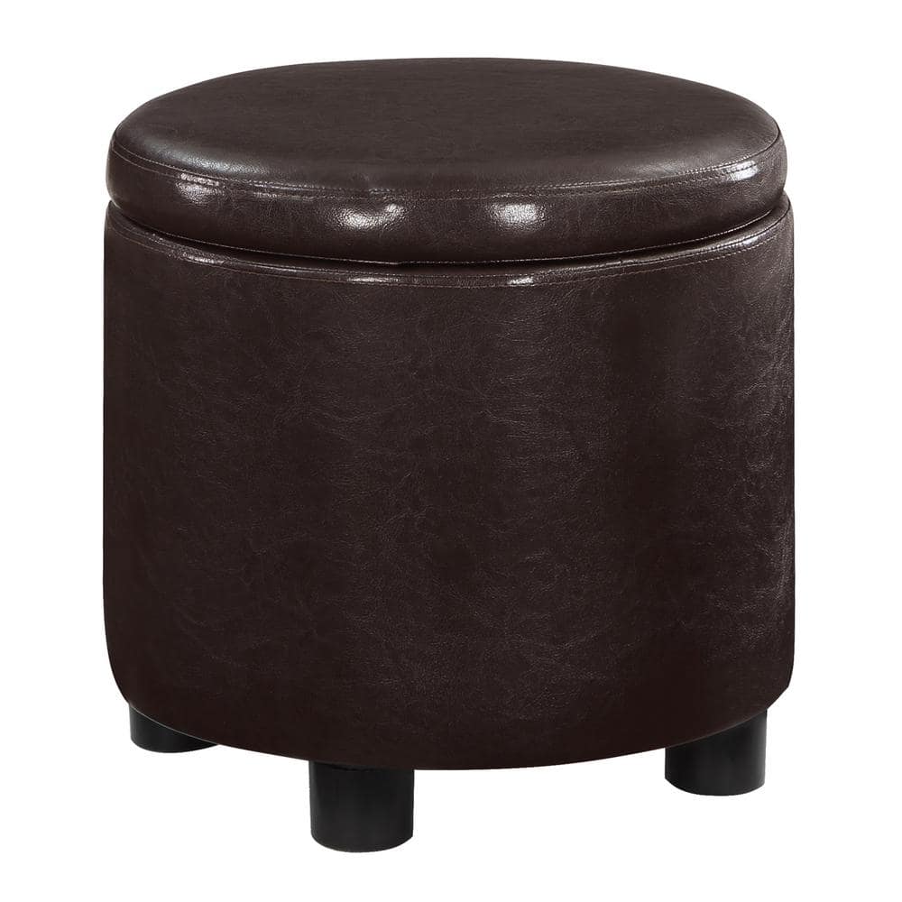 Designs4Comfort Espresso Faux Leather Round Accent Storage Ottoman price history on PriceWatchPro