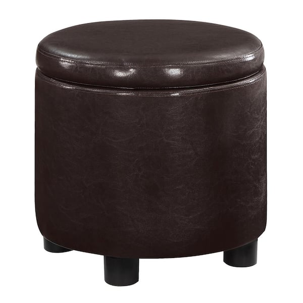 Convenience Concepts Designs4Comfort Espresso Faux Leather Round Accent Storage Ottoman