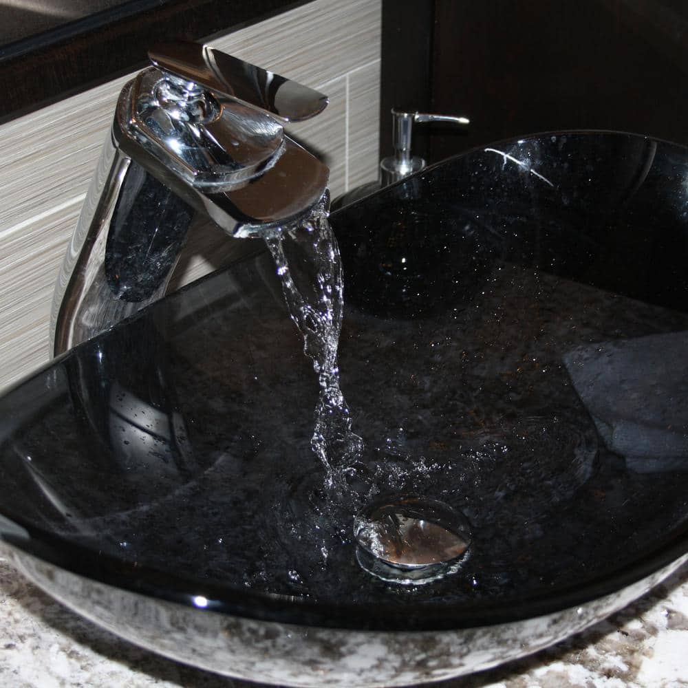 Clear Gray Tempered Glass Oval Above-Counter Bathroom Sink