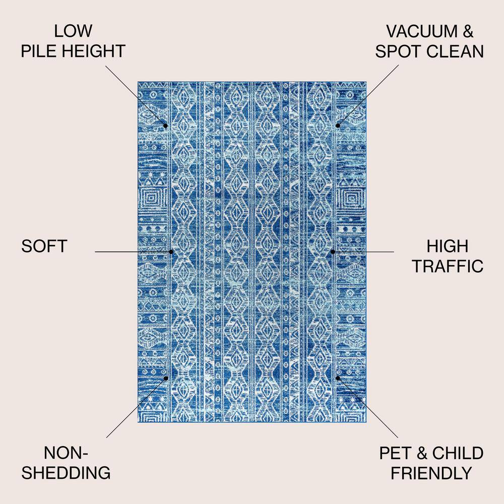 Moroccan Blue and Gray Synthetic 3' x 5' Area Rug