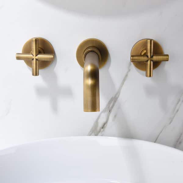 Double Handle Wall Mounted Bathroom Faucet in Bronze