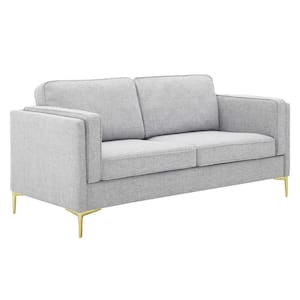 Kaiya 71 in. Light Gray Solid Performance Fabric 2-Seater Square Arm Sofa with Removable Cushions