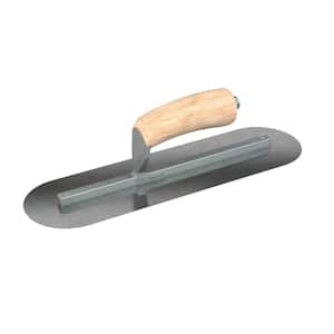 14 in. x 4 in. Carbon Steel Round End Finishing Trowel with Wood Handle and Long Shank