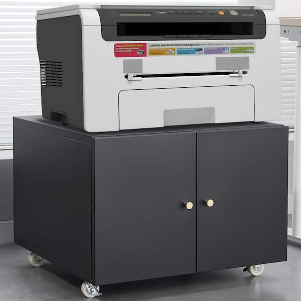 Printer Stand No-Drawer Black Metal 24 in. W Lateral File Cabinet with Storage Heavy Duty Mobile Printer Table Cart