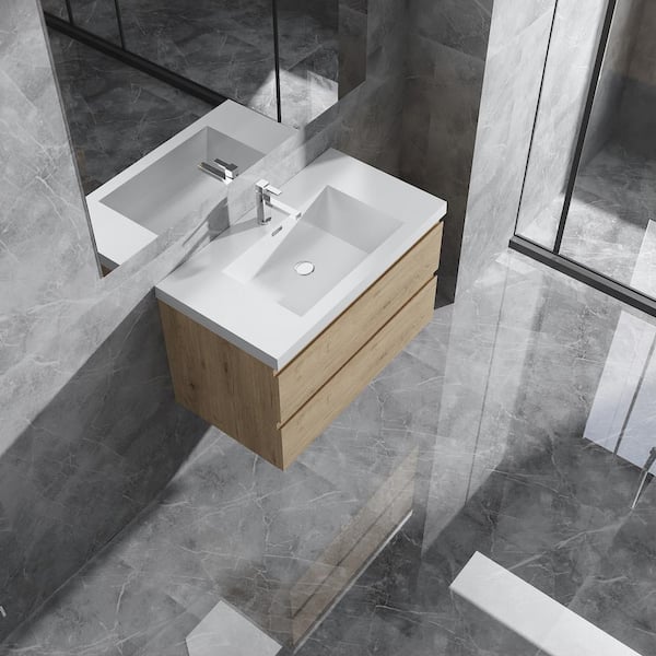 Alice 36 in. W x 20 in. D x 22 in. H Single Floating Bathroom Vanity in Natural Oak with Solid Surface Sink Top in White