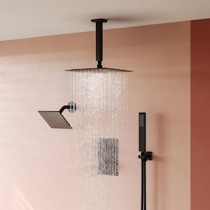 7-Spray Patterns 12 in., 6 in. Rainfall Wall and Ceiling Mount Fixed and Handheld Shower Head in Matte Black