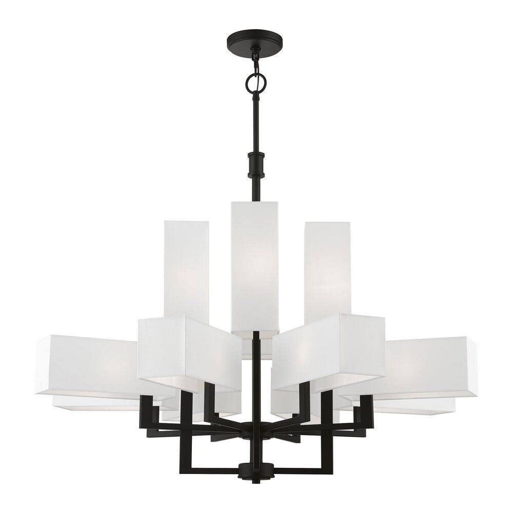 Rubix Black 12-Light Chandelier with Off-White Shades