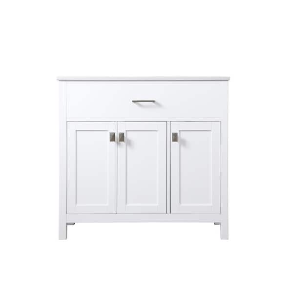 36 in. W x 19 in. D x 34 in. H Bath Vanity in White with Calacatta White Engineered Marble Top