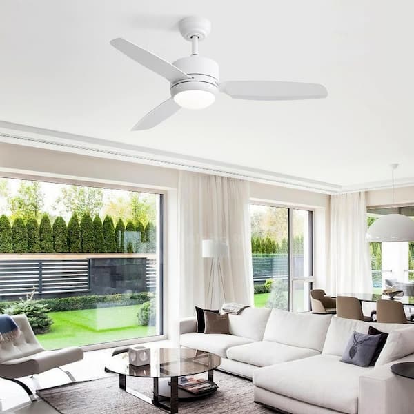 46 in. Smart Indoor/Outdoor White Modern Ceiling Fan with LED Light and Remote Included