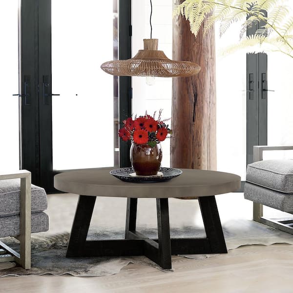 Armen Living Chester Modern Concrete and Acacia Round Coffee Table
