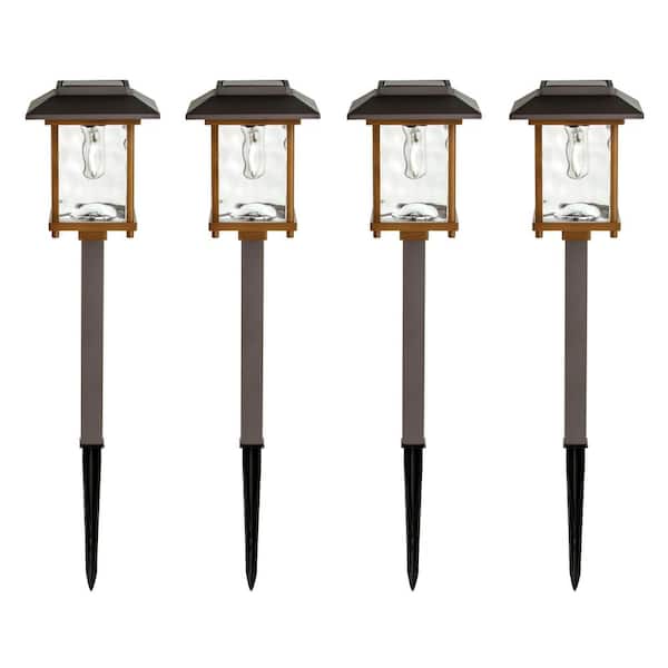 Hampton Bay Parkwood 14 Lumens Bronze and Gold Vintage Bulb LED Outdoor Solar Path Light with Water Glass Lens (4-Pack)