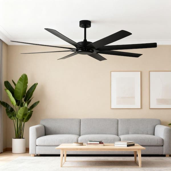 72 in. Modern Indoor/Outdoor Black 6 Speeds Downrod Mount Standard Ceiling Fan with Remote and Wall Switch
