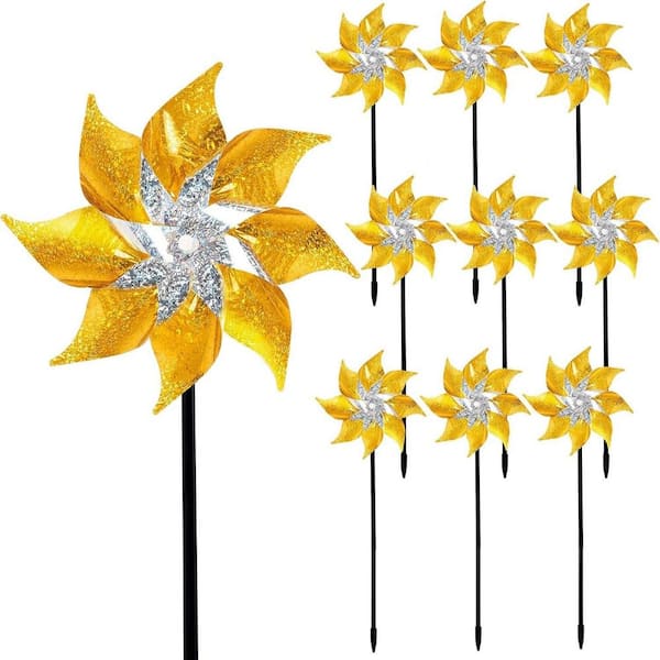 Cubilan 10-Pack Reflective Windmills with Stakes, Super Shiny Windmills for Garden Decoration, Bird Repellent Device