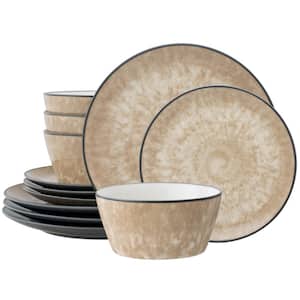 ColorKraft Essence Citrine (Brown) Stoneware 12-Piece Dinnerware Set (Service for 4)