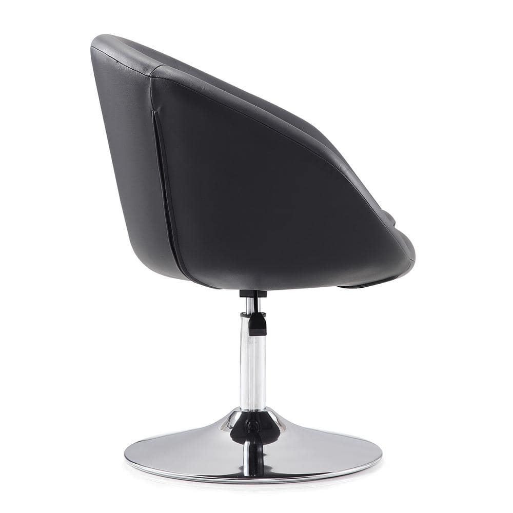 Set of 2 Black Faux Leather Swivel Chairs with Chrome Base