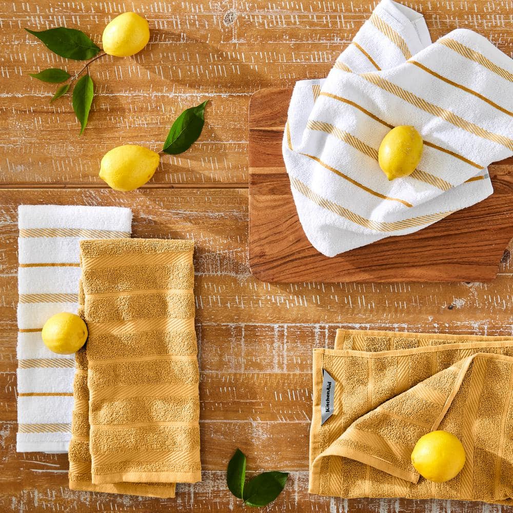 Albany Orange Sorbet Yellow and White Cotton Kitchen Towel Set of Four