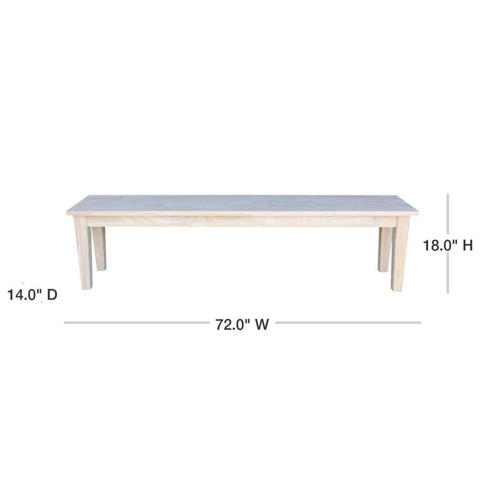 72" White Wood Shaker Style Bench with Tapered Legs