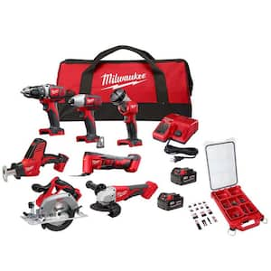 M18 18V Lith-Ion Cordless Combo Kit 7-Tool w/2-Batteries, Charger & SHOCKWAVE Screw Driver Bit Set (100-Piece)