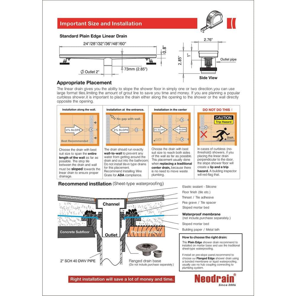 36-Inch Brushed Stainless Steel Linear Shower Drain with Stripe Pattern