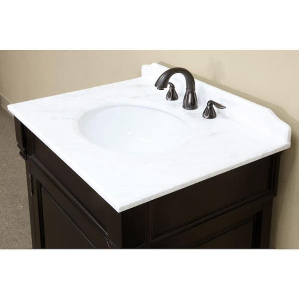 Olivia 30 in. W x 35-1/2 in. H Single Vanity in Espresso with Marble Vanity Top in White