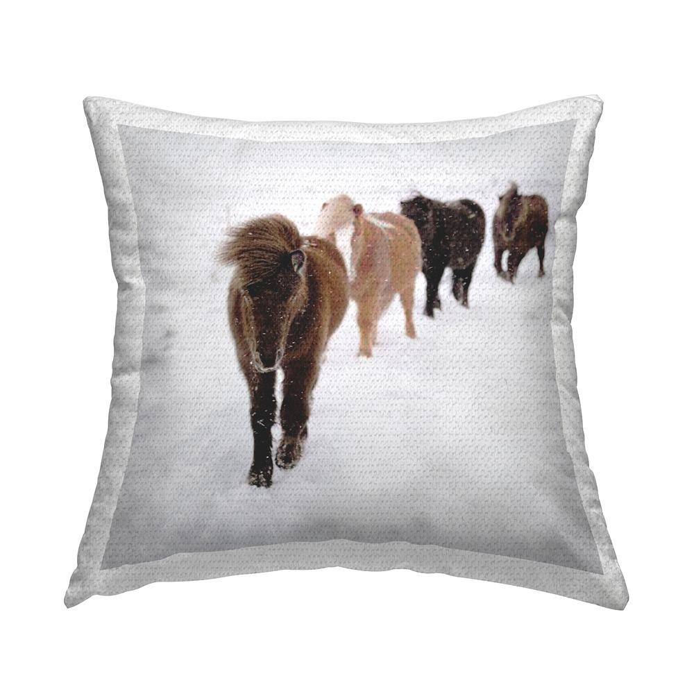 Winter Farm Horses White Winter Scene Brown Square Outdoor Throw Pillow price history on PriceWatchPro