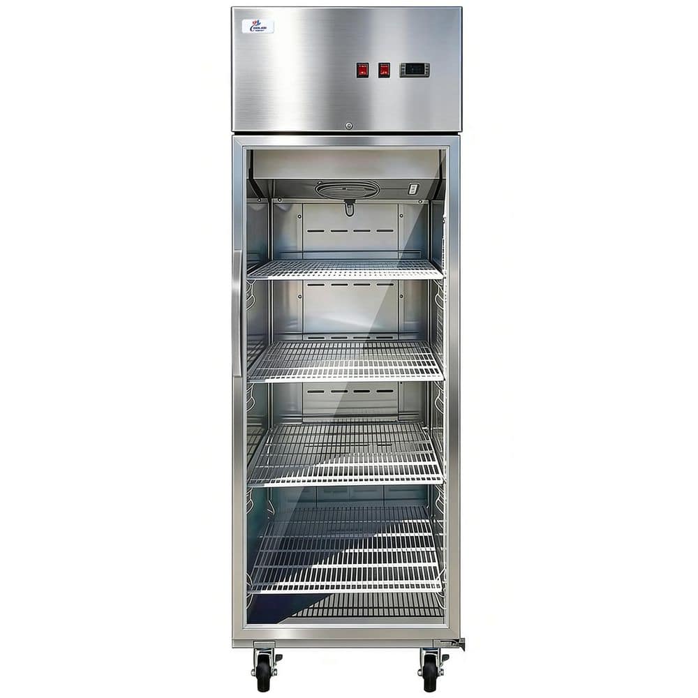 28 in. W 19 cu. ft. Single Glass Door Top-Mounted Commercial Reach-In Refrigerator, NSF Certified, Stainless Steel