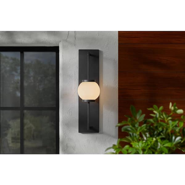 Home Decorators Collection Kalispell 24 in. 1-Light Black Modern Outdoor Wall Light Fixture with Frosted Glass