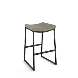 David 26.25 in. Greige Faux Leather/Black Metal Counter Stool