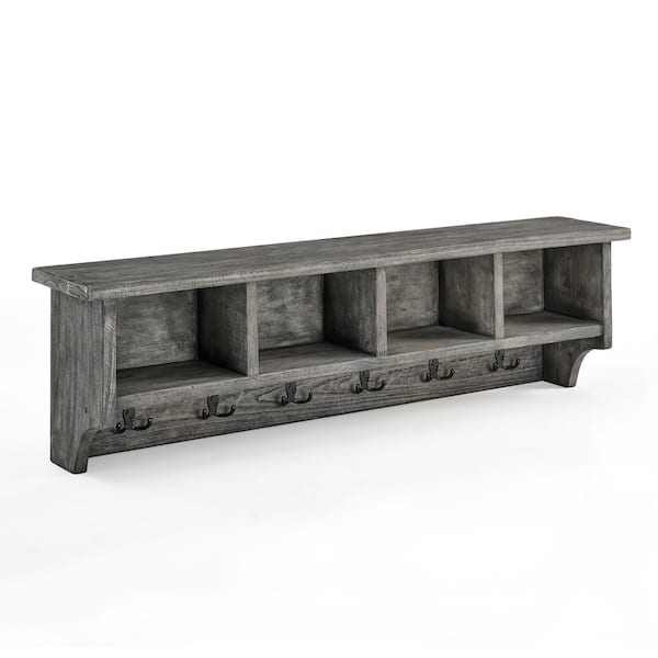 Pomona 48 in. Metal and Reclaimed Wood Entryway Coat Hook with Storage Cubbies, Slate Gray