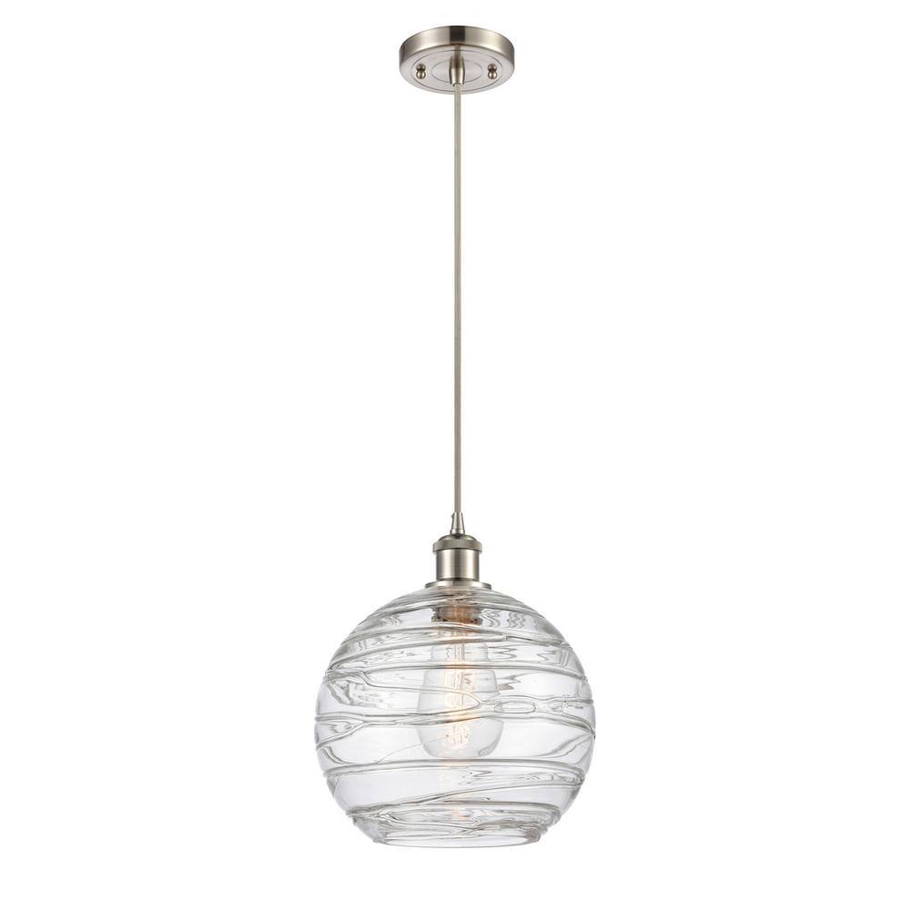 Athens Deco Swirl 1-Light Brushed Satin Nickel Globe Pendant Light with Clear Deco Swirl Glass Shade price history on PriceWatchPro