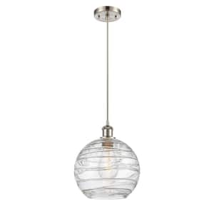 Athens Deco Swirl 1-Light Brushed Satin Nickel Globe Pendant Light with Clear Deco Swirl Glass Shade