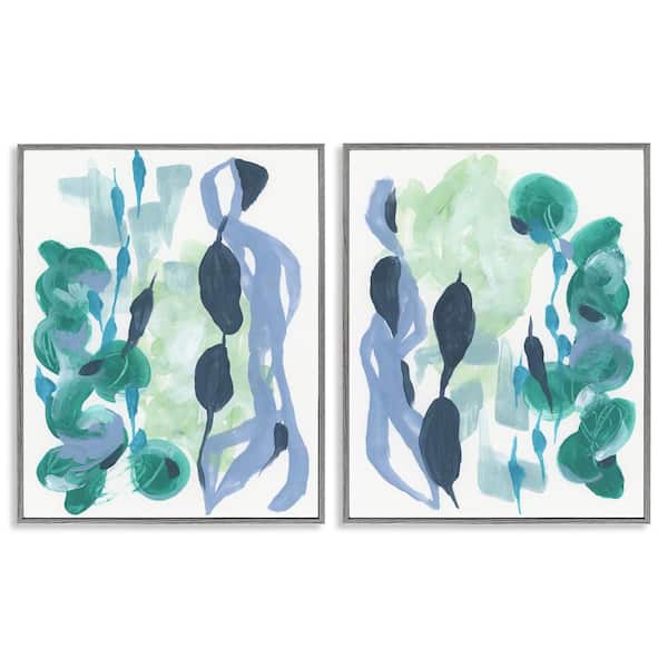 Stupell Industries Fluid Wavy Shapes by June Erica Vess 2 Pieces Gray Framed Abstract Giclee Art Print 30 in. x 24 in.