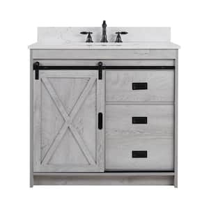 Rafter 36 in. W x 22 in. D Bath Vanity in White Wash with Engineered Stone Vanity Top in Carrara White with White Sink