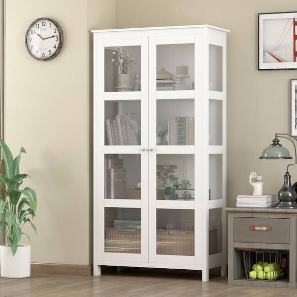White Wood 2 Door Accent Cabinet, For Living 2 Door Pantry Storage Cabinet White
