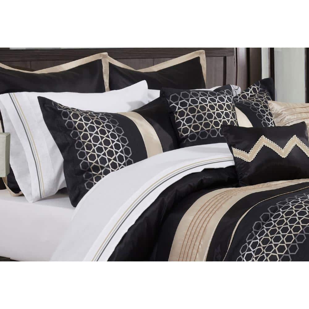 Black and Champagne Queen Down Alternative Microfiber Comforter Set