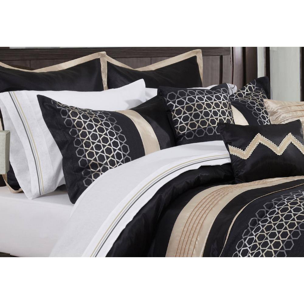 King Black and Champagne Microfiber 7-Piece Comforter Set