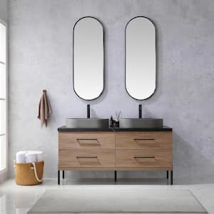 Trento 60 in. W x 21.7 in. D x 34.6 in. H Double Sink Bath Vanity in North Oak with Black Sintered Top