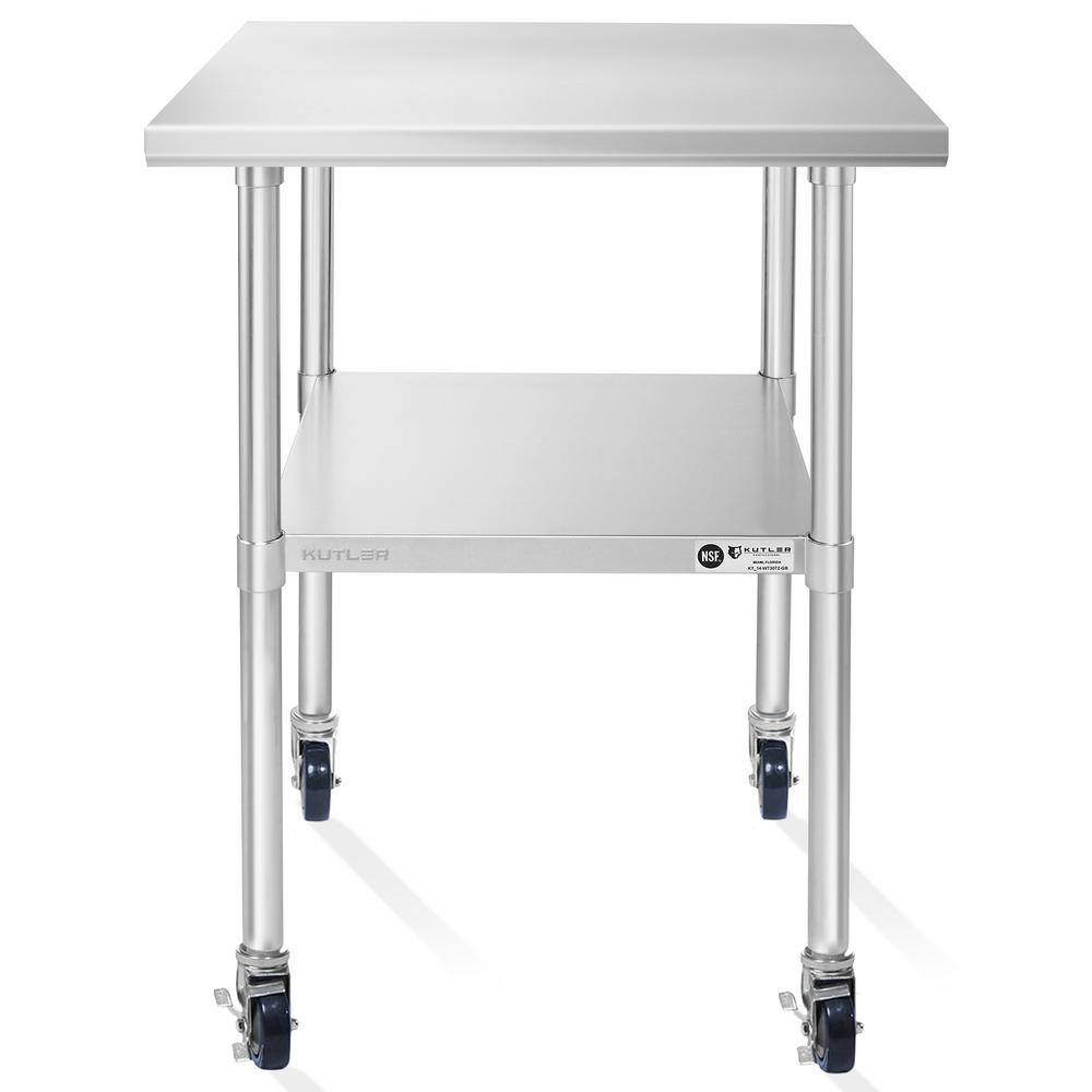 KUTLER 34.5'' Stainless Steel Commercial Prep Table with Wheels
