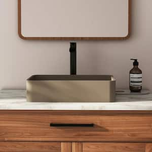 Concrete Art Basin Rectangular Bathroom Vessel Sink in Taupe Clay with The Same Color Drainer