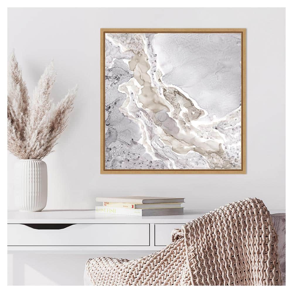 Beige and Gray Abstract Canvas Art with Maple Frame