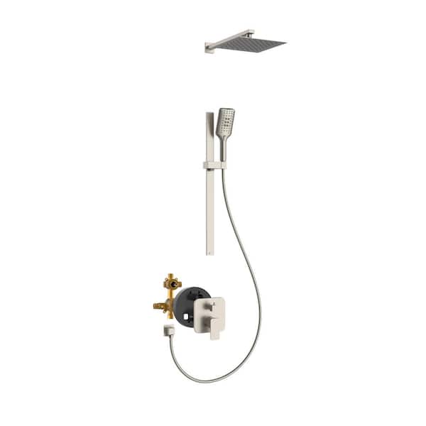 PULSE Showerspas 6-Spray Patterns with 2.5 GPM 10 in. Wall Mounted Dual Shower Heads with Slide Bar and Valve in Brushed Nickel
