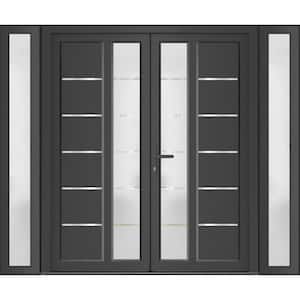 14+72+ 14 in. x 80 in. Right-hand/Inswing Frosted Glass Antracite Steel Prehung Front Door with Hardware