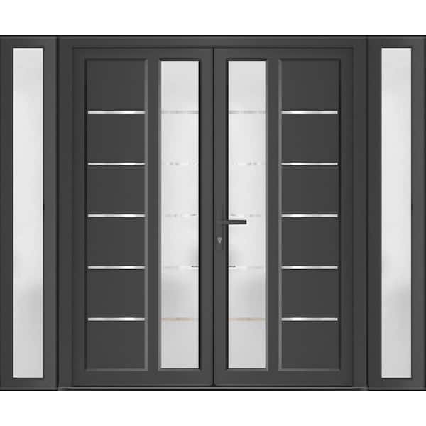 VDOMDOORS 16+72+ 16 in. x 80 in. Right-hand/Inswing Frosted Glass Antracite Steel Prehung Front Door with Hardware