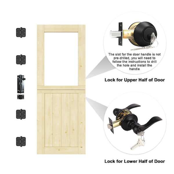 32 in. x 80 in. Universal 1-Lite Clear Glass Unfinished Exterior Door with Lock Knotty Solid Wood Front Door Slab-Dutch