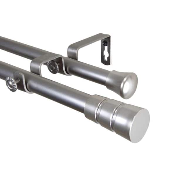 Rod Desyne 28 in. - 48 in. Satin Nickel Telescoping Double Curtain Rod Kit with Rio Finial