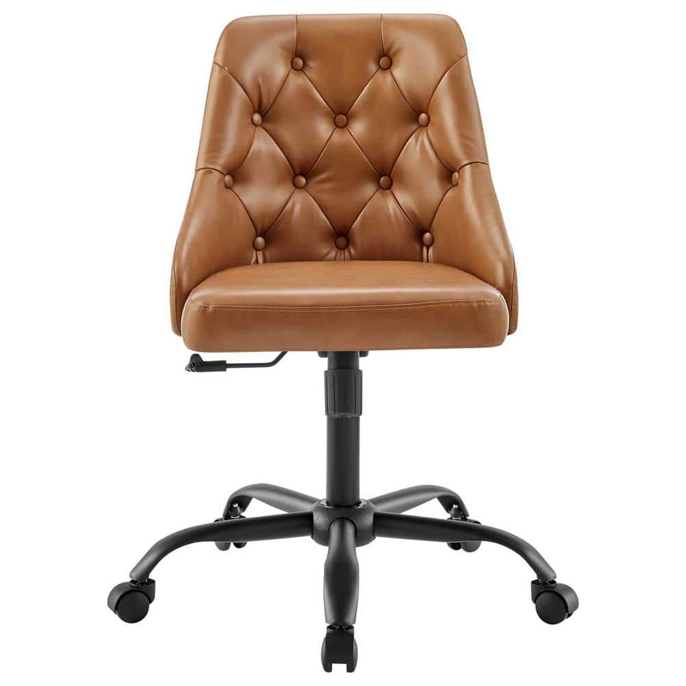 Black Tan Tufted Vegan Leather Swivel Office Chair