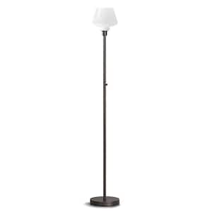Cafe 71 in. Dark Bronze LED Dimmable Torchiere Floor Lamp with LED Bulb, White Glass Shade