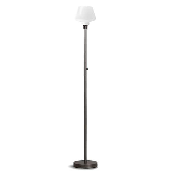 HomeGlam Cafe 71 in. Dark Bronze LED Dimmable Torchiere Floor Lamp with LED Bulb, White Glass Shade