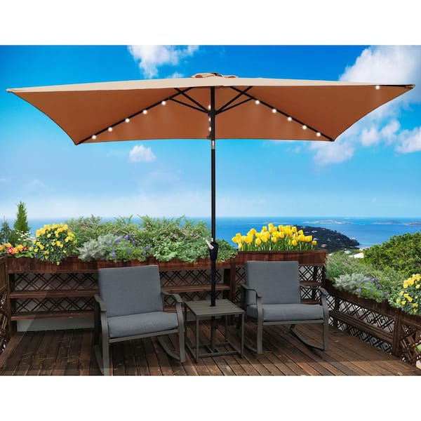 Unbranded 10 ft. Outdoor Solar LED Patio Umbrellas with Crank and Push Button Tilt for Garden Shade Poolside Beach (Without Base)